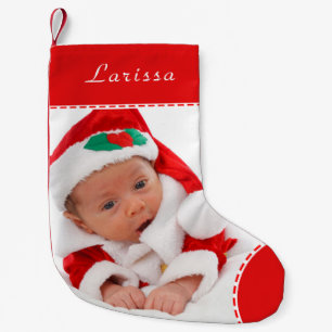 Personalisierter Foto Name Roter Trimm Weihnachten Kleiner Weihnachtsstrumpf