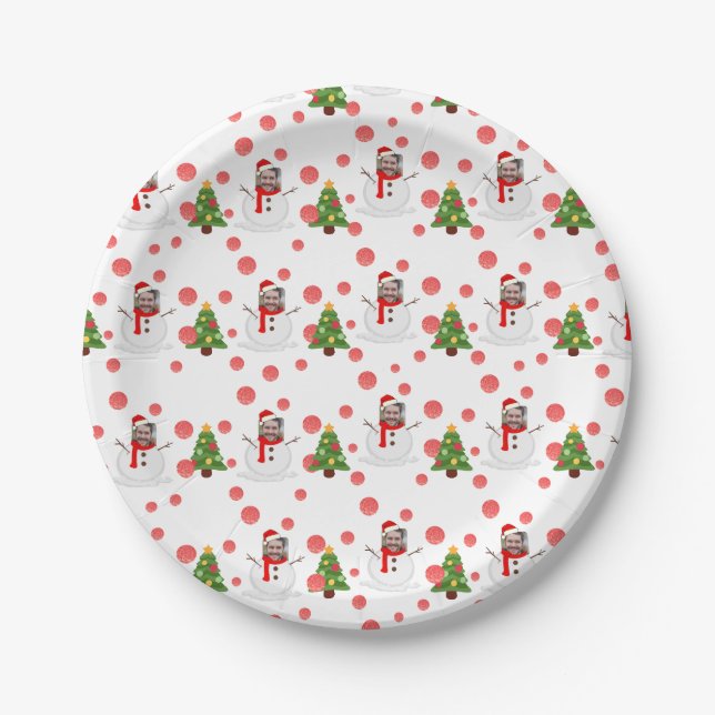 Personalisierter Foto-Schneemann Pappteller (Vorderseite)