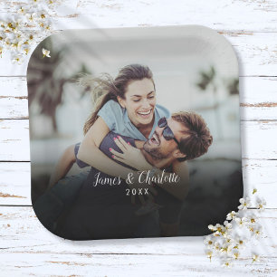 Personalisierter Foto-Script-Name Datum Pappteller