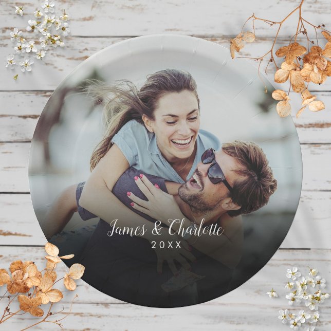 Personalisierter Foto-Skriptname Datum Pappteller (Personalized Photo Script Name Date Paper Plates)