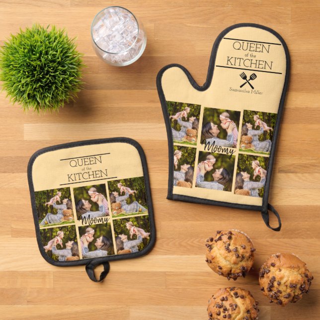 Personalisierter Fotocollage Oven Mitt & Pot Holde Ofenhandschuh & Topflappen-Set (Oben Unten)