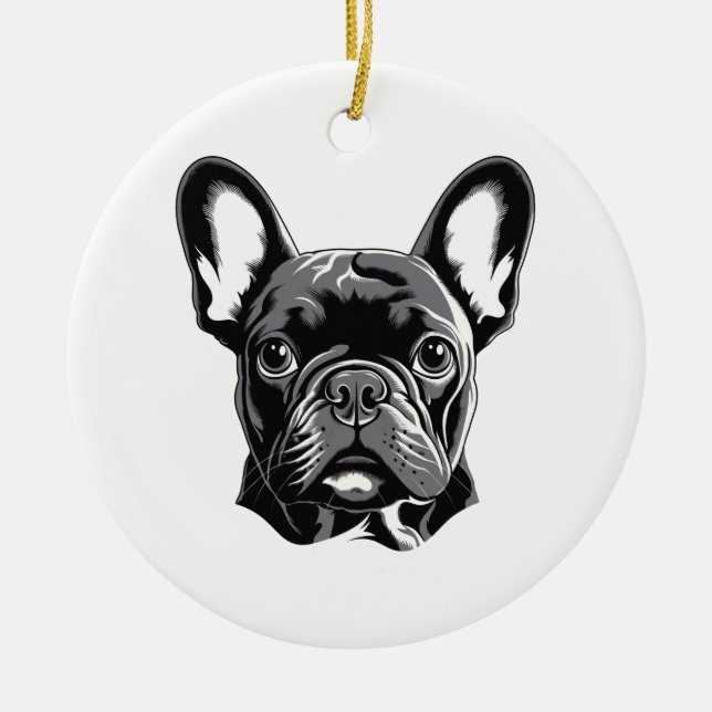 Personalisierter französischer Bulldog Black und W Keramik Ornament (Vorne)