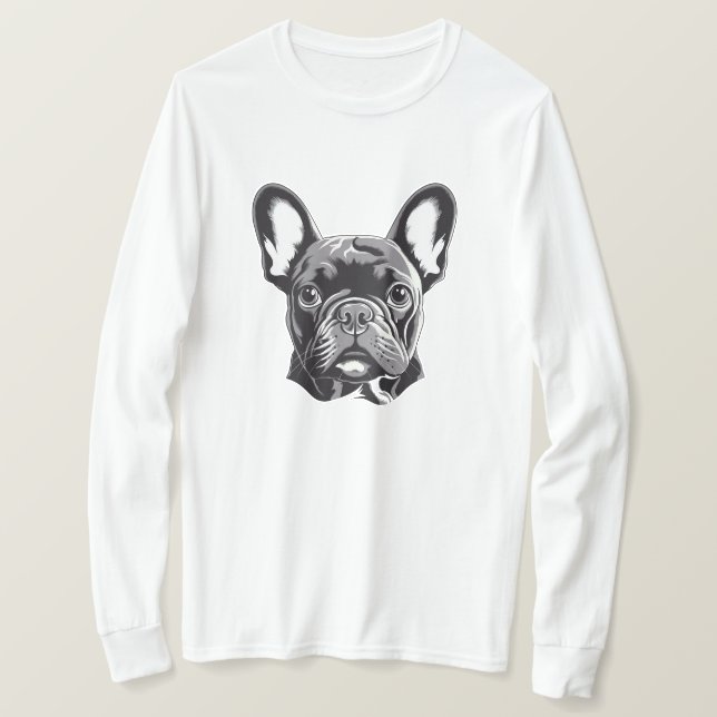 Personalisierter französischer Bulldog Black und W T-Shirt (Design vorne)
