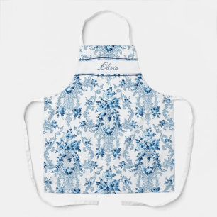 Personalisierter französischer Rokoko Blue & Whit Schürze