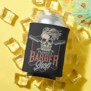 Personalisierter Friseurladen-Hipster-Totenkopf un Dosenkühler