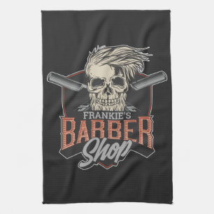 Personalisierter Friseurladen-Hipster-Totenkopf un Geschirrtuch