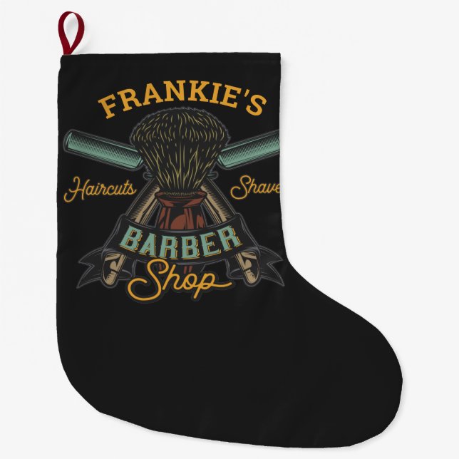 Personalisierter Friseurladen Retro-Haarschnitt-Sh Großer Weihnachtsstrumpf (Vorderseite)