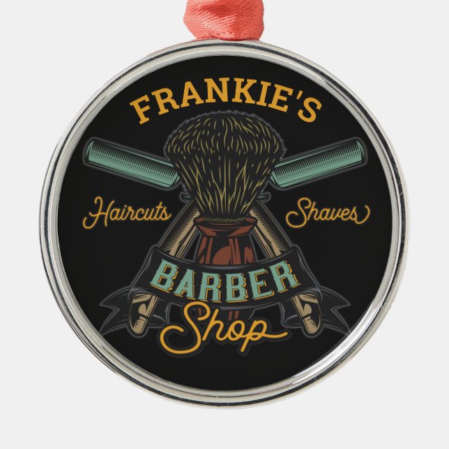 Personalisierter Friseurladen Retro-Haarschnitt-Sh Ornament Aus Metall (Vorne)