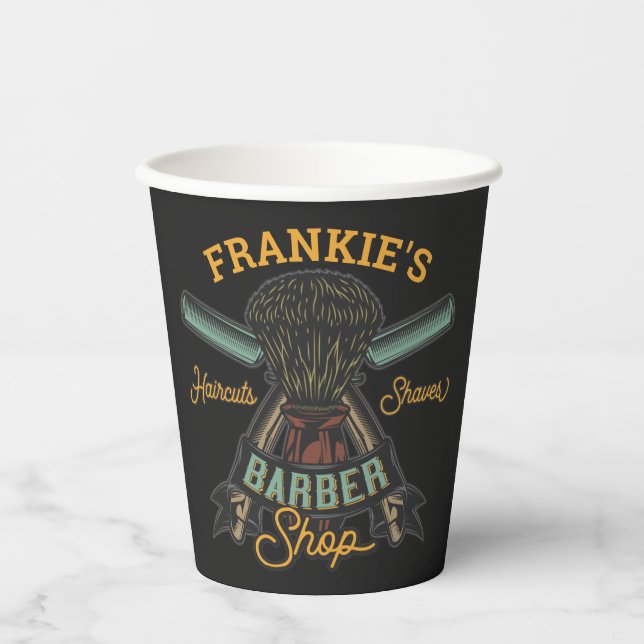 Personalisierter Friseurladen Retro-Haarschnitt-Sh Pappbecher (Vorderseite)
