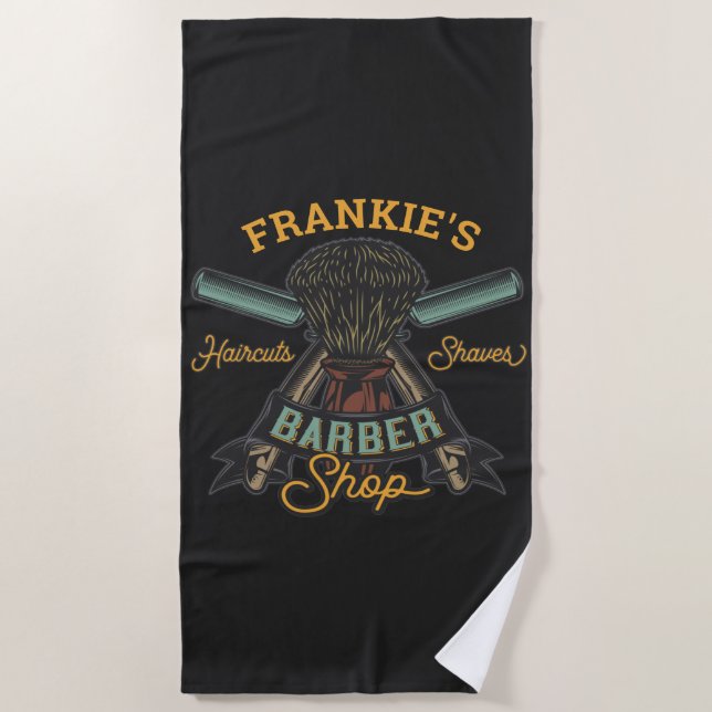 Personalisierter Friseurladen Retro-Haarschnitt-Sh Strandtuch (Vorderseite)