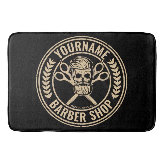 Personalisierter Friseursalon Skull Rockabilon   Badematte (Vorderseite)