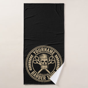 Personalisierter Friseursalon Skull Rockabilon Badhandtuch Set