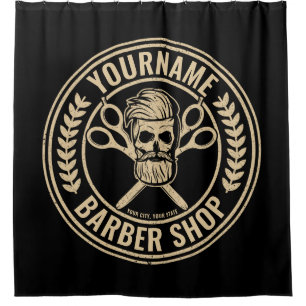 Personalisierter Friseursalon Skull Rockabilon Duschvorhang