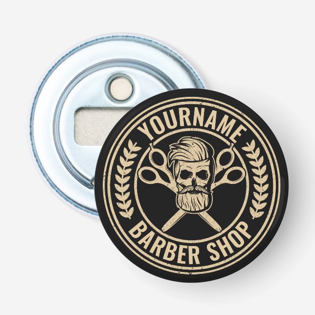 Personalisierter Friseursalon Skull Rockabilon Flaschenöffner (Vorderseite)