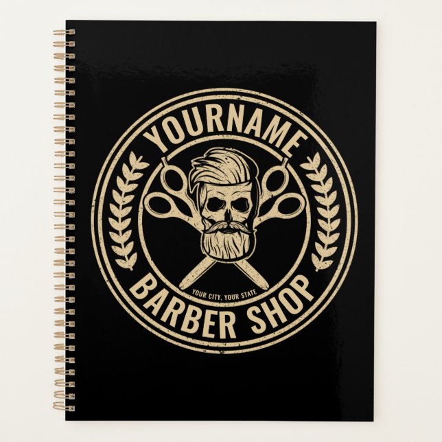 Personalisierter Friseursalon Skull Rockabilon Planer (Vorderseite)
