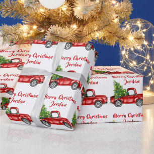 Personalisierter Frohe Weihnachtsbaumfarm Truck Geschenkpapier