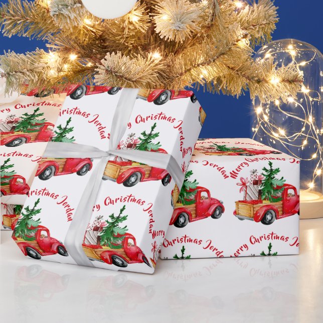 Personalisierter Frohe Weihnachtsbaumfarm Truck Geschenkpapier (Feiertage)