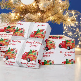 Personalisierter Frohe Weihnachtsbaumfarm Truck Geschenkpapier