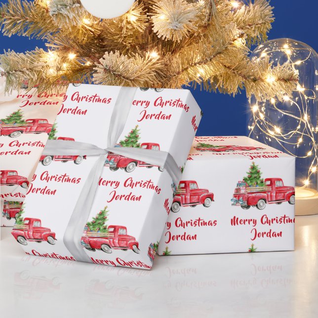 Personalisierter Frohe Weihnachtsbaumfarm Truck Geschenkpapier (Feiertage)
