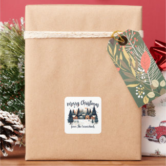 Personalisierter Frohe Weihnachtsdorf-Aufkleber Quadratischer Aufkleber