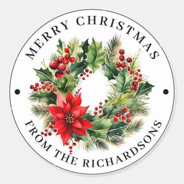 Personalisierter, froher Weihnachten Traditionelle Runder Aufkleber (Vorderseite)
