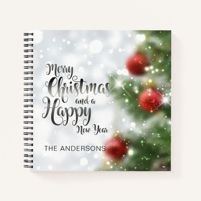 Personalisierter froher Weihnachtsbaum | Gästebuch Notizbuch (Vorderseite)