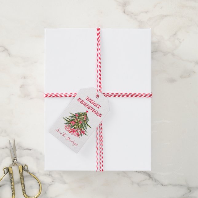 Personalisierter froher Weihnachtsbaum Geschenkanhänger (Mit Garn)