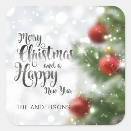 Personalisierter froher Weihnachtsbaum | SIEGEL Quadratischer Aufkleber