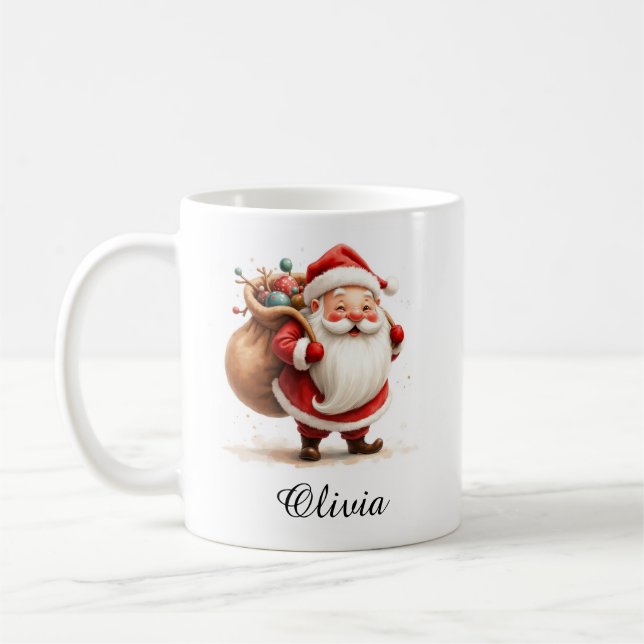 Personalisierter fröhlicher Weihnachtsmann-Kaffeeb Kaffeetasse (Links)