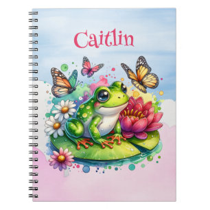 Personalisierter Frosch, Blume und Schmetterlinge Notizblock