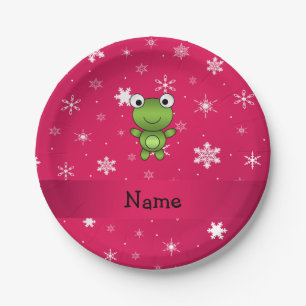 Personalisierter Frosch Rosa Schneeflocken Pappteller