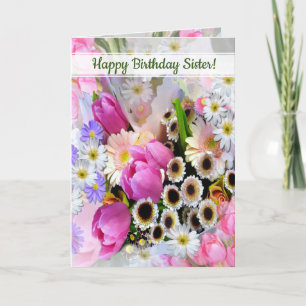 Personalisierter Frühling Blume Bouquet Schwester Karte