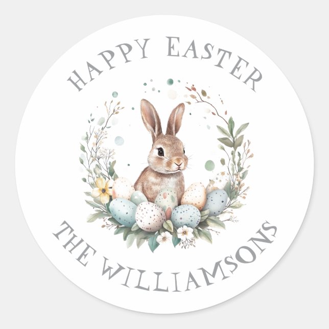 Personalisierter Frühling Bunny Easter Egland Runder Aufkleber (Vorderseite)