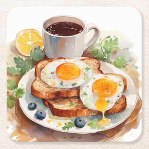 Personalisierter Frühstück Ei Toast Kaffee Essen F Rechteckiger Pappuntersetzer