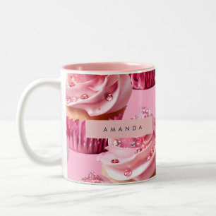 Personalisierter Funkel Glam Rosa Cupcake Genuss Zweifarbige Tasse