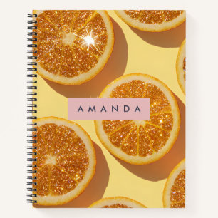 Personalisierter Funkelnde Zitrus Glitter Orange Notizbuch