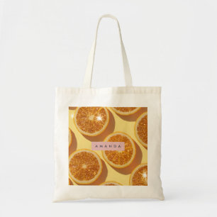 Personalisierter Funkelnde Zitrus Glitter Orange Tragetasche