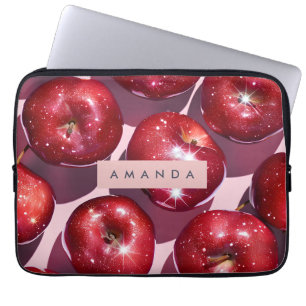 Personalisierter funkelnder roter Apfel auf rosa H Laptopschutzhülle
