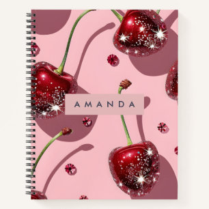 Personalisierter funkelnder roter Kirsch-Glamour Notizbuch