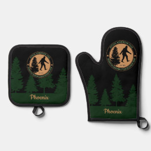 Personalisierter Funny Sasquatch Standort und Fors Ofenhandschuh & Topflappen-Set