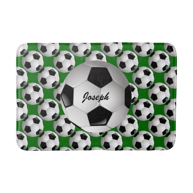 Personalisierter Fußball-Ball auf Fußball-Muster Badematte (Vorderseite)