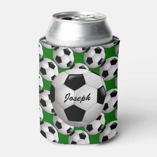 Personalisierter Fußball-Ball auf Fußball-Muster Dosenkühler (Kanne Vorderseite)