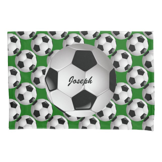 Personalisierter Fußball-Ball auf Fußball-Muster Kissenbezug (Vorderseite)