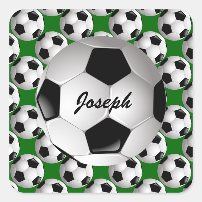 Personalisierter Fußball-Ball auf Fußball-Muster Quadratischer Aufkleber (Vorderseite)