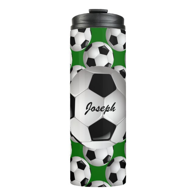 Personalisierter Fußball-Ball auf Fußball-Muster Thermosbecher (Vorderseite)