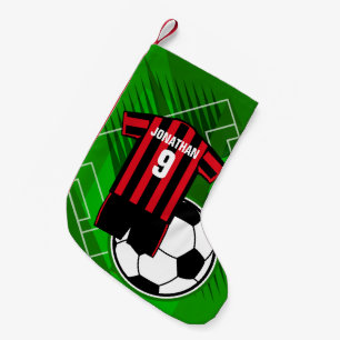 Personalisierter Fußball Jersey rote und schwarze Kleiner Weihnachtsstrumpf
