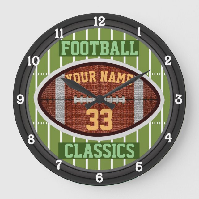 Personalisierter Fußball-Name und Nummer 3.0 Große Wanduhr (Vorderseite)