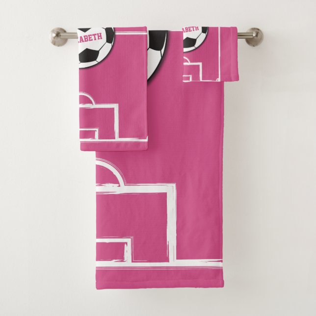 Personalisierter Fußball und Felsrosa Badhandtuch Set (Insitu)