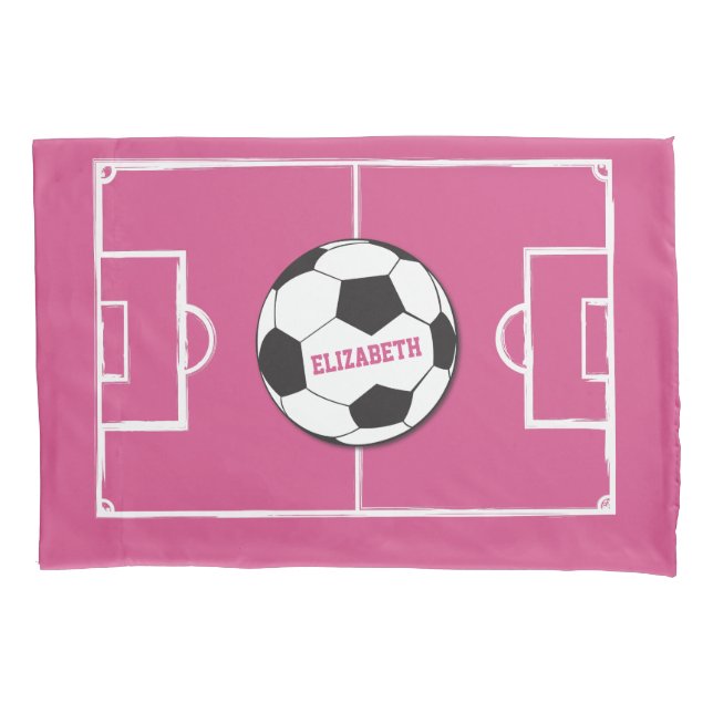 Personalisierter Fußball und Felsrosa Kissenbezug (Vorderseite)