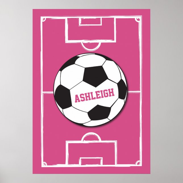 Personalisierter Fußball und Felsrosa Poster (Vorne)